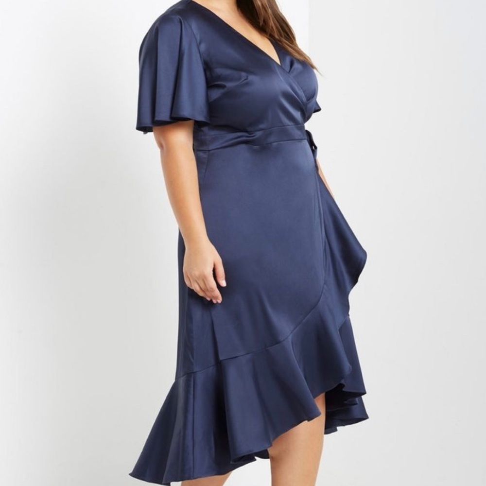 Blue Satin Wrap Dress